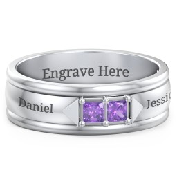 Men's Timeless Two Stone Ring in 925 Sterling Silver with Amethyst