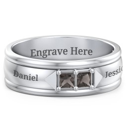 Men's Timeless Two Stone Ring in 925 Sterling Silver with Smokey Quartz