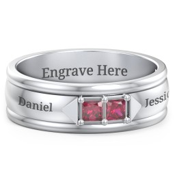 Men's Timeless Two Stone Ring in 925 Sterling Silver with Ruby