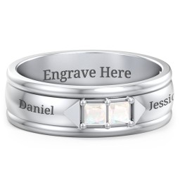 Men's Timeless Two Stone Ring in 925 Sterling Silver with Opal