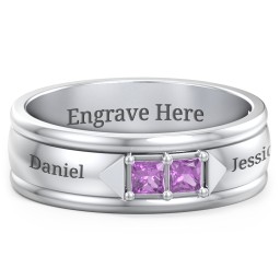Men's Timeless Two Stone Ring in 925 Sterling Silver with Amethyst