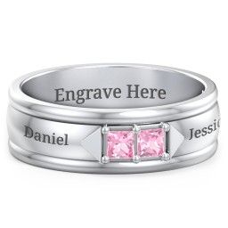 Men's Timeless Two Stone Ring in 925 Sterling Silver with Pink Tourmaline