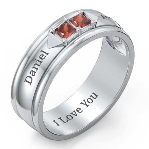 Men's Timeless Two Stone Ring – Sterling Silver with Garnet