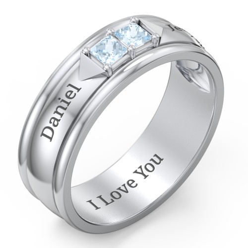 Men's Timeless Two Stone Ring – Sterling Silver with Aquamarine