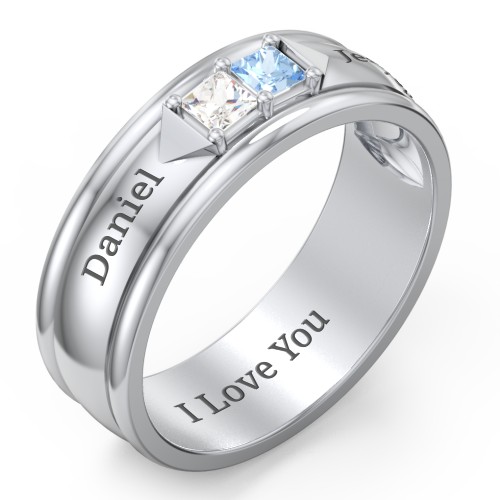 Men's Timeless Two Stone Ring – Sterling Silver with Cubic Zirconia and Blue Topaz