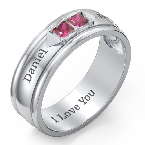Men's Timeless Two Stone Ring – Sterling Silver with Ruby