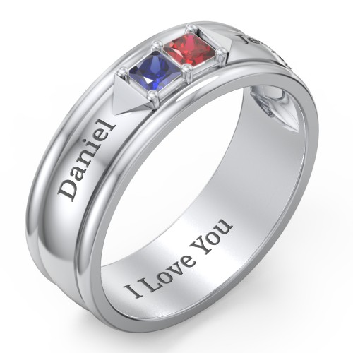 Men's Timeless Two Stone Ring – Sterling Silver with Blue Sapphire and Garnet