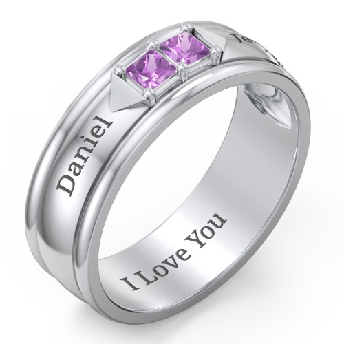 Men's Timeless Two Stone Ring – Sterling Silver with Amethyst