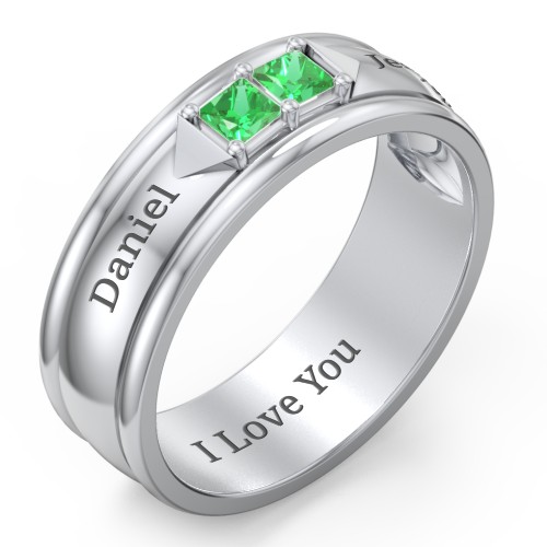 Men's Timeless Two Stone Ring – Sterling Silver with Emerald