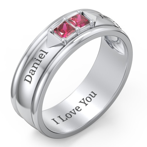 Men's Timeless Two Stone Ring – Sterling Silver with Ruby