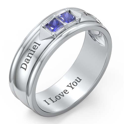 Men's Timeless Two Stone Ring – Sterling Silver with Blue Sapphire