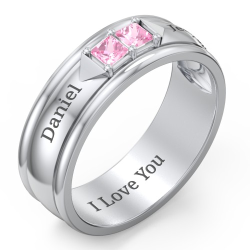 Men's Timeless Two Stone Ring – Sterling Silver with Pink Tourmaline