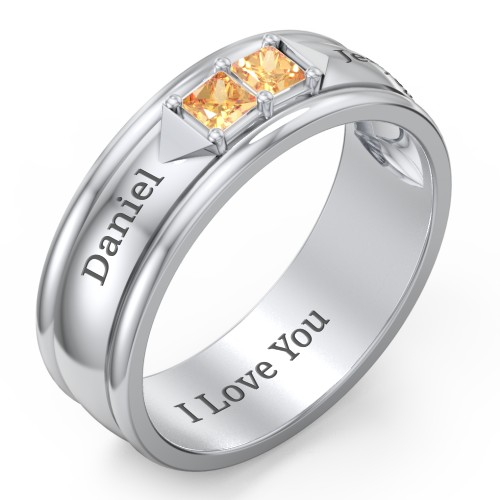 Men's Timeless Two Stone Ring – Sterling Silver with Citrine