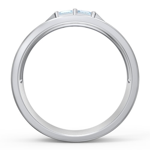 Men's Timeless Two Stone Ring – Sterling Silver with Aquamarine