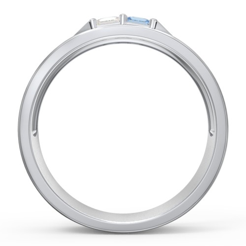 Men's Timeless Two Stone Ring – Sterling Silver with Cubic Zirconia and Blue Topaz