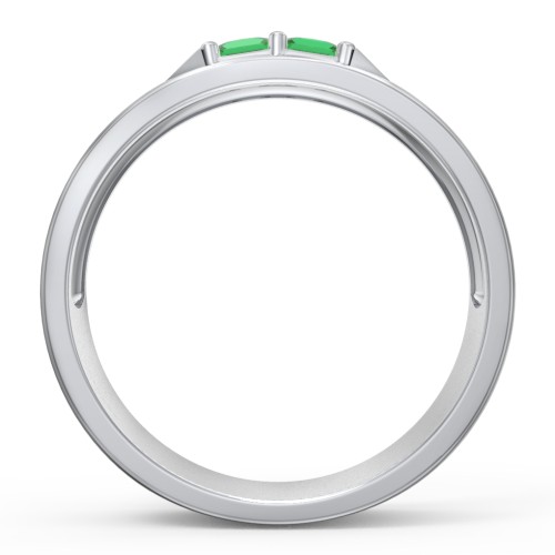 Men's Timeless Two Stone Ring – Sterling Silver with Emerald