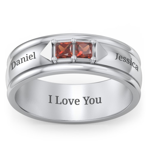 Men's Timeless Two Stone Ring – Sterling Silver with Garnet