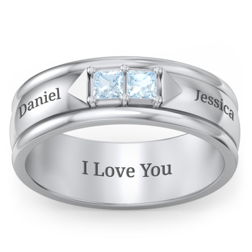 Men's Timeless Two Stone Ring – Sterling Silver with Aquamarine