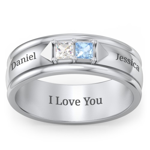 Men's Timeless Two Stone Ring – Sterling Silver with Cubic Zirconia and Blue Topaz