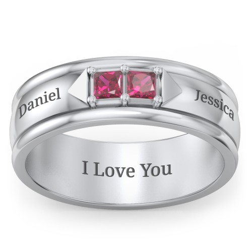 Men's Timeless Two Stone Ring – Sterling Silver with Ruby