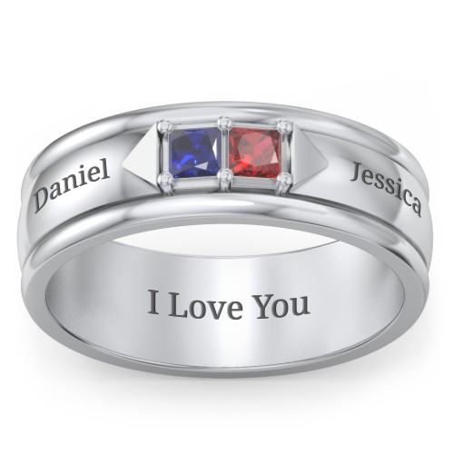 Men's Timeless Two Stone Ring – Sterling Silver with Blue Sapphire and Garnet