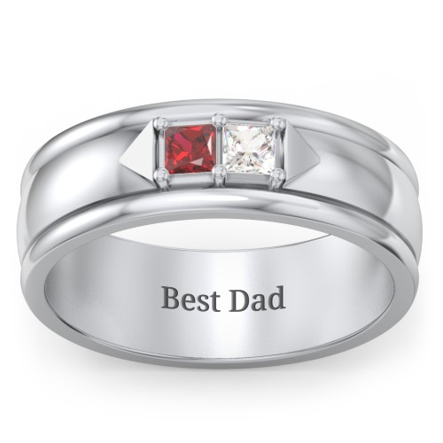 Men's Timeless Two Stone Ring – Sterling Silver with Garnet and Cubic Zirconia