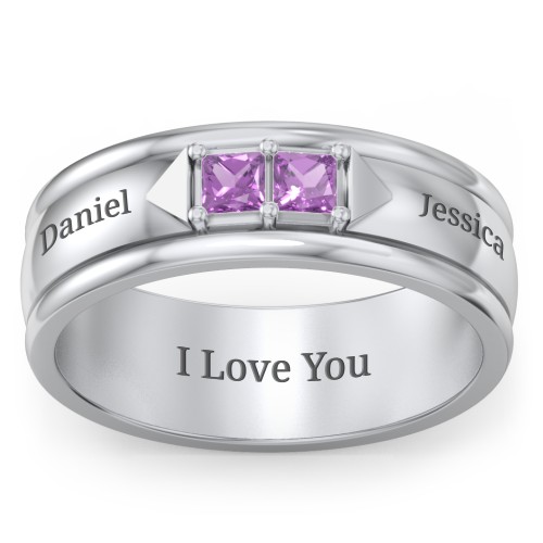 Men's Timeless Two Stone Ring – Sterling Silver with Amethyst
