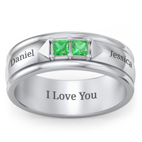 Men's Timeless Two Stone Ring – Sterling Silver with Emerald
