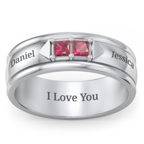 Men's Timeless Two Stone Ring – Sterling Silver with Ruby