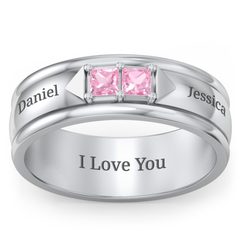 Men's Timeless Two Stone Ring – Sterling Silver with Pink Tourmaline