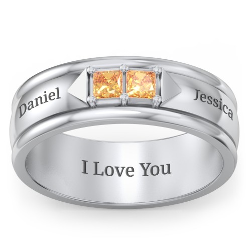 Men's Timeless Two Stone Ring – Sterling Silver with Citrine