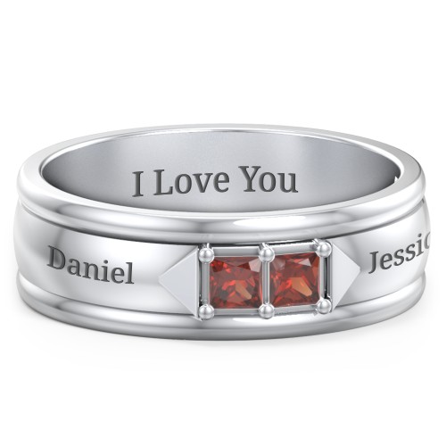 Men's Timeless Two Stone Ring – Sterling Silver with Garnet
