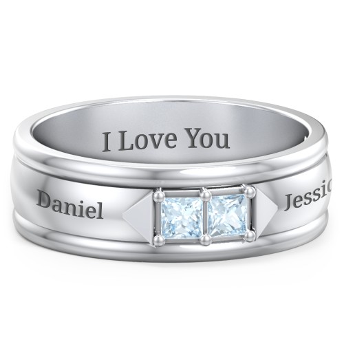 Men's Timeless Two Stone Ring – Sterling Silver with Aquamarine