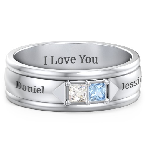 Men's Timeless Two Stone Ring – Sterling Silver with Cubic Zirconia and Blue Topaz