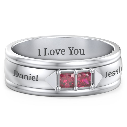 Men's Timeless Two Stone Ring – Sterling Silver with Ruby