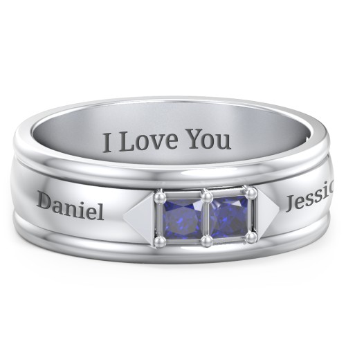 Men's Timeless Two Stone Ring – Sterling Silver with Blue Sapphire