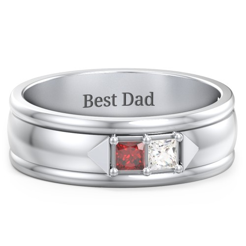 Men's Timeless Two Stone Ring – Sterling Silver with Garnet and Cubic Zirconia