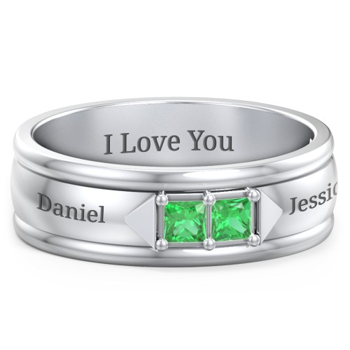 Men's Timeless Two Stone Ring – Sterling Silver with Emerald
