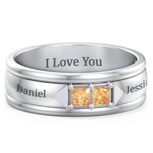 Men's Timeless Two Stone Ring – Sterling Silver with Citrine