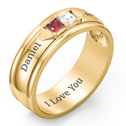 Men's Timeless Two Stone Ring – 10K Yellow Gold with Garnet and Cubic Zirconia