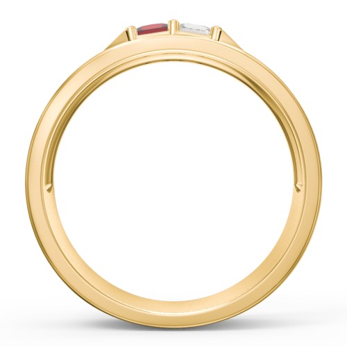 Men's Timeless Two Stone Ring – 10K Yellow Gold with Garnet and Cubic Zirconia