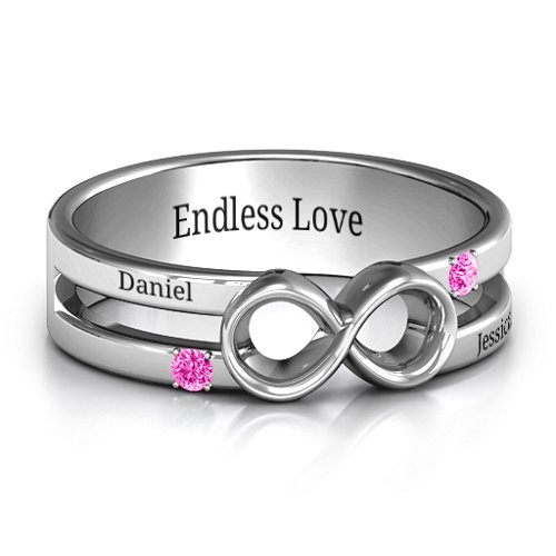 Men's Accented Infinity Ring – Sterling Silver with Pink Tourmaline