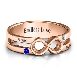 Men's Accented Infinity Ring in 10K Solid Rose Gold with Blue Sapphire and Cubic Zirconia