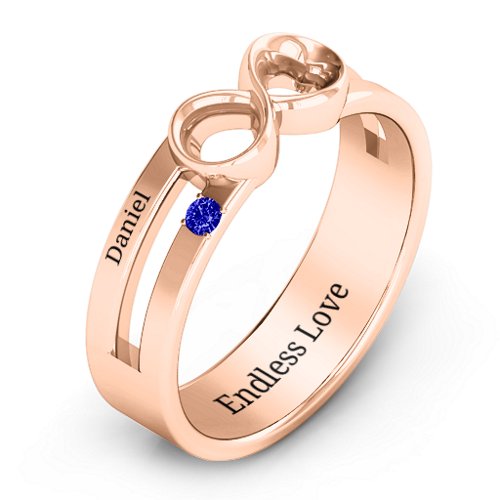 Men's Accented Infinity Ring – 10K Rose Gold with Blue Sapphire and Cubic Zirconia