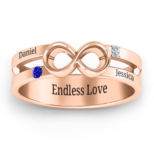Men's Accented Infinity Ring – 10K Rose Gold with Blue Sapphire and Cubic Zirconia