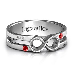 Men's Accented Infinity Ring in 925 Sterling Silver with Garnet