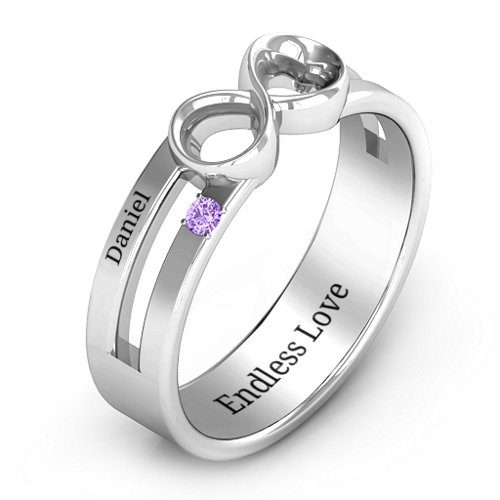 Men's Accented Infinity Ring – Sterling Silver with Amethyst