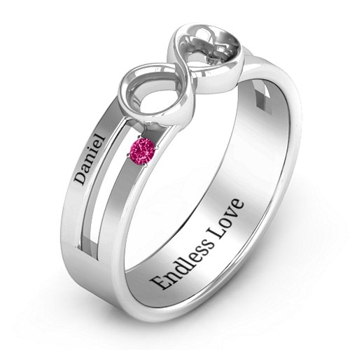 Men's Accented Infinity Ring – Sterling Silver with Ruby