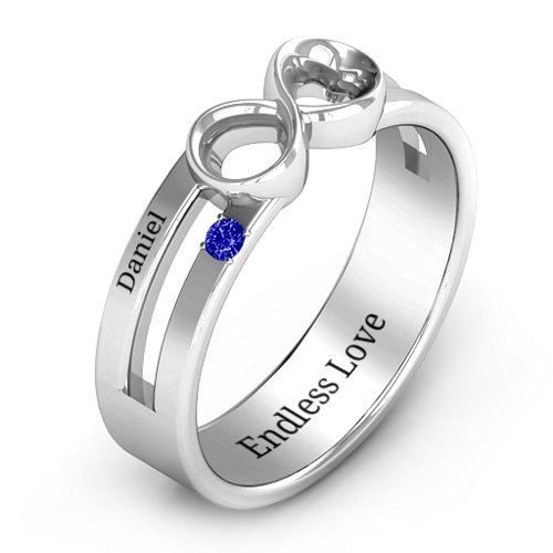 Men's Accented Infinity Ring – Sterling Silver with Blue Sapphire and Cubic Zirconia