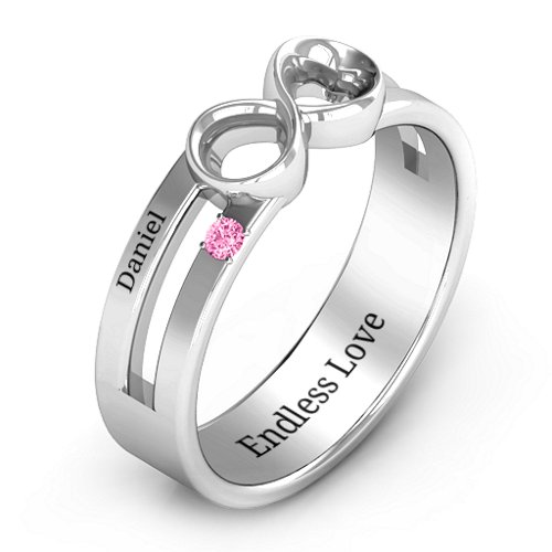 Men's Accented Infinity Ring – Sterling Silver with Pink Tourmaline